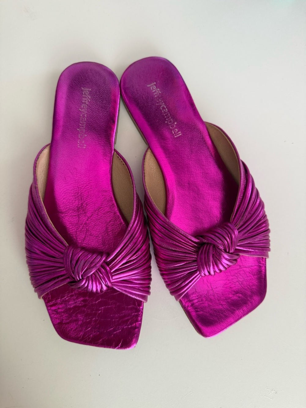 Jeffrey Campbell Pink Metallic Leather Knot Slide Sandals Square Toe Size 6
